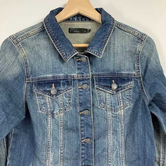 PrAna Women's Dree Blue Jean Denim Button Front Trucker Jacket Size S - Picture 4 of 11